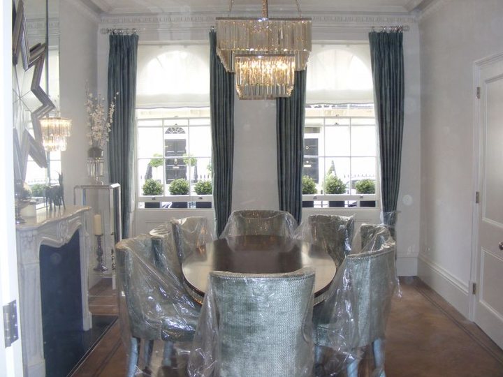 Bright dining room with finished walls and woodwork